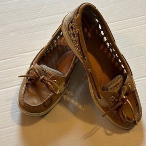 Sperry-size 7.5 M- Tan/cream/gold-top-spider slip on shoes,flats, loafers.